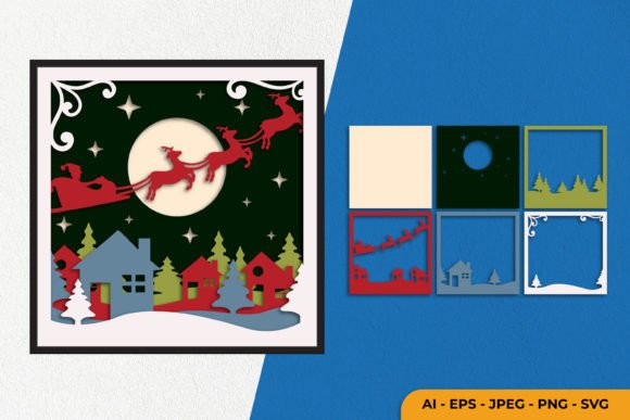 3D Christmas Town Layered Papercut: Graphics for Crafts