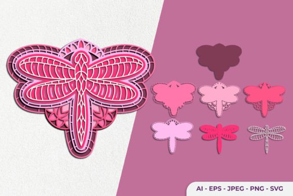 3D Dragonfly Papercut Graphics for Crafts