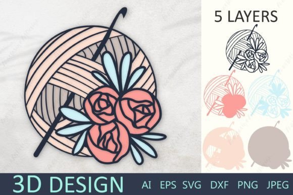3D Layered Crochet Yarn, Paper Cutting Graphics for Crafts