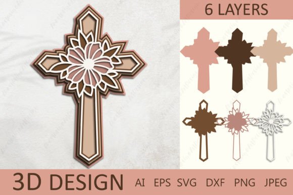 3D Layered Cross SVG: Crafts & Graphics