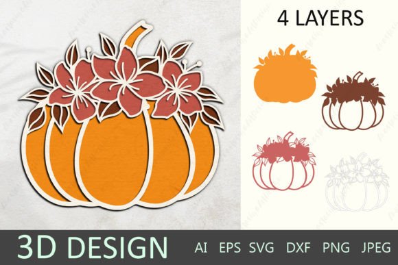 3D Layered Pumpkin and Fall Leaves Svg: Graphics for Crafts