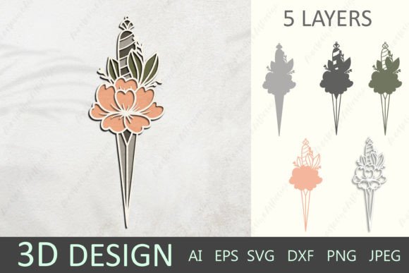 3D Layered Sword & Flower Graphics for Crafts