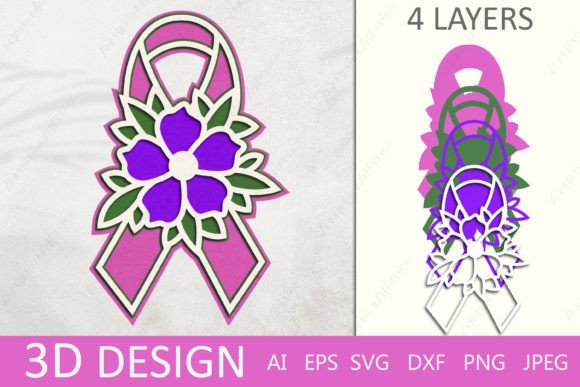 Cancer Ribbon 3D Layered Graphics for Crafts