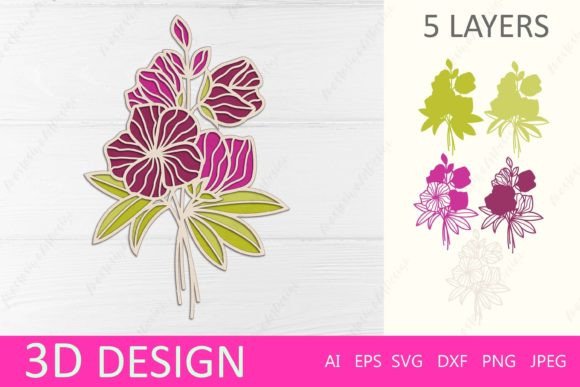 Flowers 3d Layered Paper Cut Graphics for Crafts