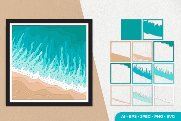 Sea Waves 3D Papercut Graphics for Crafts