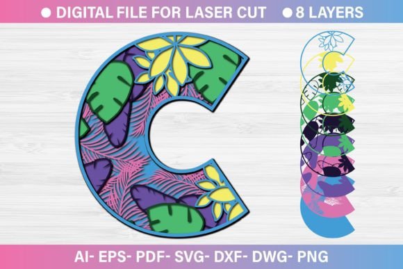 Summer Letter C Paper Cut SVG: Graphics for Crafts