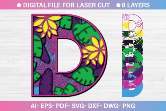Summer Letter D Paper Cut SVG: Graphics for Crafts