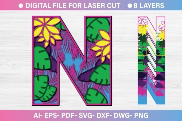 Summer Letter N Paper Cut SVG: Graphics for Crafts